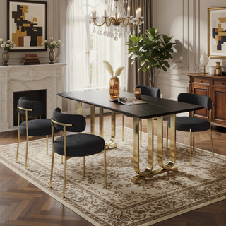 Sunvega Mid-Century Modern Boucle Dining Chairs with Curved Backrest and Brushed Brass Metal Legs