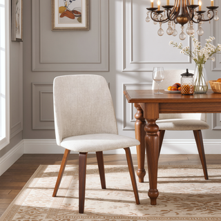 Sunvega Mid-Century Modern Upholstered Dining Chairs with Walnut Wood Legs Set of 2