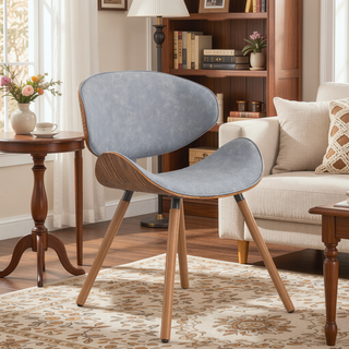 Sunvega Stone Grey Vegan Faux Leather Upholstered Mid Century Modern Dining Chair