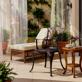 Sunvega Floral-Cut Cast Aluminum Dining Chairs Set of 2 Weather Resistant