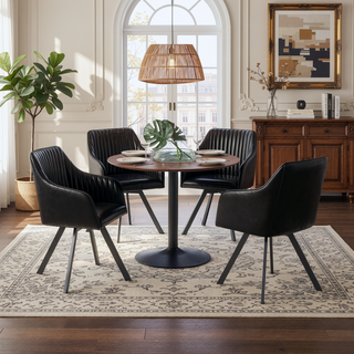 Sunvega Black Leatherette Swivel Chair with Channeled Sloped Arms and Bucket Seat