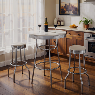 Sunvega Mid-Century Swivel Bar Stool with White Leatherette Upholstered Seat