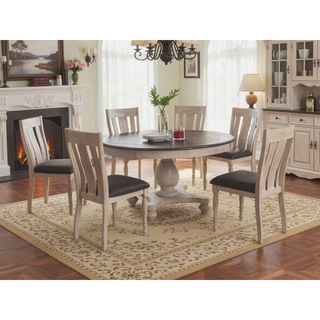 Sunvega Weathered Oak Turned Leg Dining Chair Set of 2 with Double-X Back