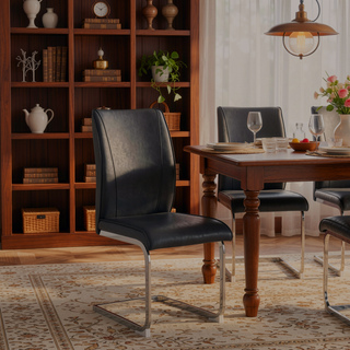 Sunvega PU Dining Chairs with Arched Metal Silver Legs and Crazy Horse Texture in Dark Gray