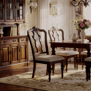 Sunvega Mahogany Queen Anne Traditional Upholstered Side Chair Set of 2