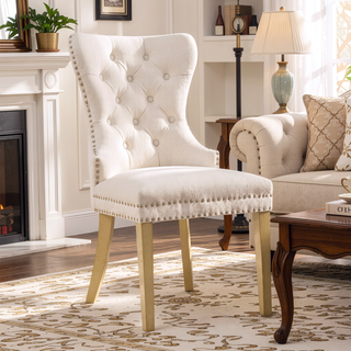 Sunvega Gold Velvet Upholstered Dining Chair with Lion Head Accent and Quilted Back