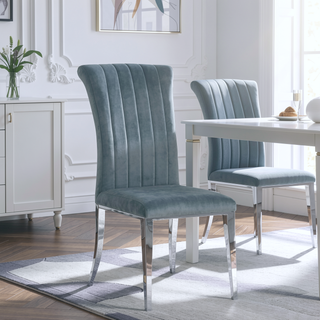 Sunvega Dark Grey Velvet Upholstered Tufted Side Chair with Chrome Base for Dining