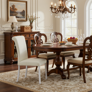 Sunvega Contemporary Gold and White Channel Tufted Back Dining Chair with O-Shaped Legs