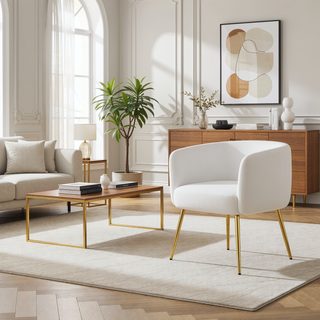Sunvega Stylish Gold Metal and White Velvet Upholstered Chair with Padded Seat