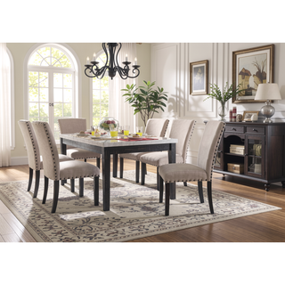 Sunvega Contemporary Linen and Dark Oak Finish Parson Dining Chairs Set of 2
