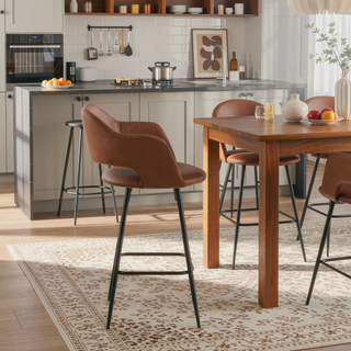 Sunvega Contemporary Counter Stool with Black Metal Legs and Brown Faux Leather