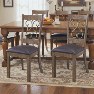 Sunvega Weathered Cherry and Black Open Back Side Chairs with Faux Leather Seat