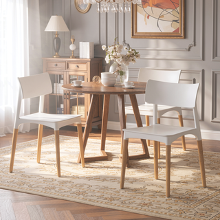 Sunvega Modern Polypropylene Dining Chairs with Sleek Tapered Wooden Legs Set of 2