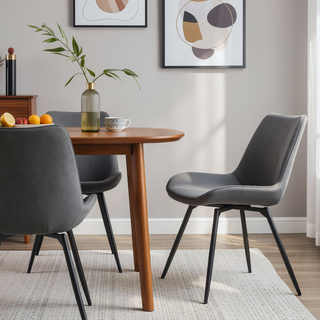 Sunvega Grey Tufted Swivel Dining Chairs with Padded Bucket Seat and Gunmetal Legs