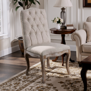 Sunvega Upholstered Dining Chairs with Button Tufting and Weathered Wood Legs Set of 2