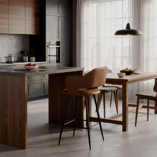 Sunvega Contemporary Counter Stool with Black Metal Legs and Brown Faux Leather