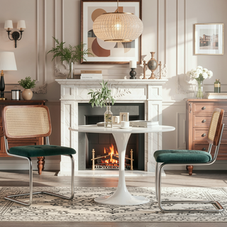 Sunvega Mid-Century Modern Dining Chairs Set of 2 with Mesh Backrest and PU Leather Seat