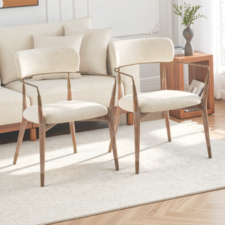 Sunvega Contemporary Whitewashed Wood and Cream Fabric Dining Chairs with Copper Accents