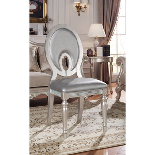 Sunvega Silver Leatherette Upholstered Dining Chairs with Keyhole Back and Mirror Accents