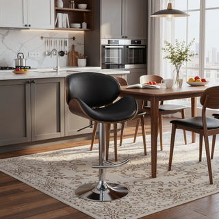 Sunvega Adjustable Bar Stool with Chrome Base and Soft Ecru Leatherette Upholstery