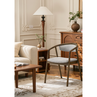 Sunvega Gray Chenille Upholstered Side Chair with Walnut Veneer Frame