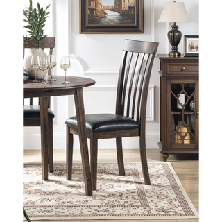 Sunvega Espresso Finish Wooden Dining Chairs with Black Faux Leather Upholstered Seat