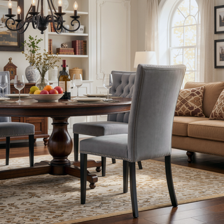 Sunvega Modern Upholstered Side Chairs with Gray Synthetic Leather and Nailhead Trim