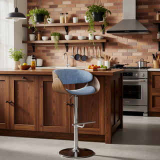 Sunvega Adjustable Swivel Bar Stool with Denim Blue Upholstery and Chrome Base