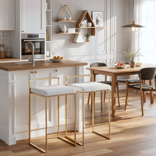 Sunvega Glam Contemporary Stackable Counter Stool with White Velvet Cushion