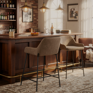 Sunvega Industrial Black Metal and Espresso Faux Leather Counter Stool Set of 2