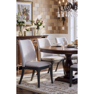Sunvega Light Gray Linen Upholstered Armless Side Chair with Gray Oak Finish