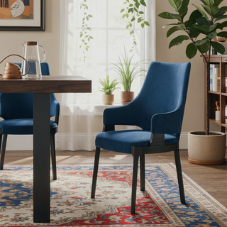 Sunvega Modern Dining Armchair in Blue Velvet with Solid Beech Wood Frame