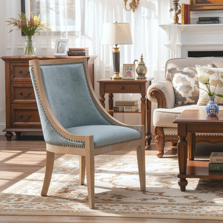 Sunvega Transitional Upholstered Dining Chair with Exposed Wood Frame and Nailhead Trim