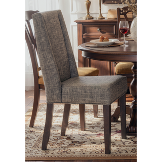 Sunvega Dark Brown Finish Wood Frame Dining Chairs Set of 2 with Gray Fabric