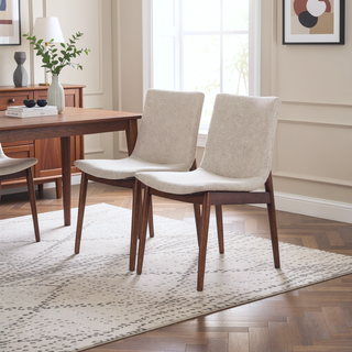Sunvega Beige Fabric Dining Chair Set of 2 with Padded Seat and Back
