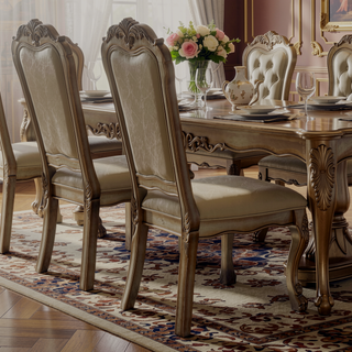 Sunvega Padded Side Chair Set of 2 with Scalloped Apron Seat and Arched PU Leather Backrest