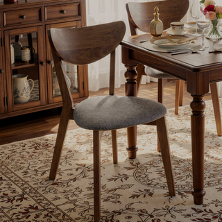 Sunvega Retro Danish Modern Natural Walnut Wood Frame Dining Chair with Grey Upholstered Seat