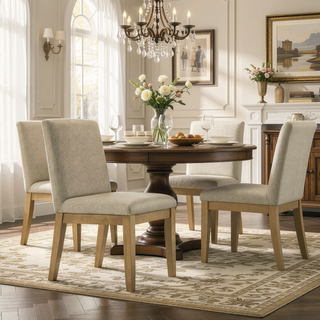Sunvega Contemporary Solid Wood Dining Chairs with Plush Beige Upholstery, Set of 2