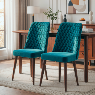 Sunvega Mid-Century Modern Velvet Dining Chair Set of 2 with Solid Wood Frame