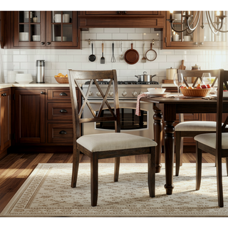 Sunvega Beige Fabric and Weathered Gray Finish Side Chair Set of 2