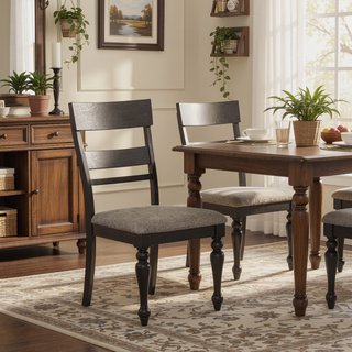 Sunvega Mango Oak Wood Dining Side Chair Set of 2 with Foam-Padded Seats