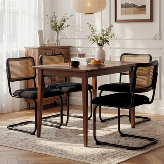 Sunvega Mid-Century Modern Dining Chairs Set of 2 with Mesh Backrest and PU Leather Seat