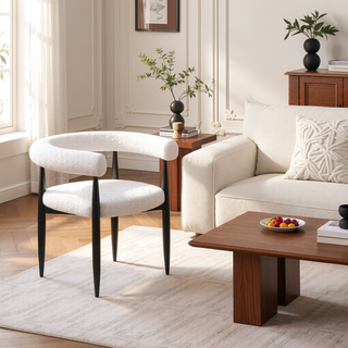Sunvega Notting Cream Boucle Upholstered Dining Arm Chairs with Black Legs
