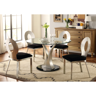 Sunvega Contemporary Silver Metal Frame Oval Back Dining Chairs with Black Microfiber Seat
