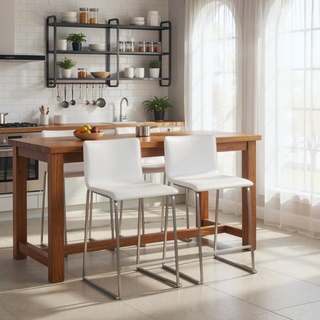 Sunvega Modern Counter Stool with Faux Leather Upholstery and Metal Base