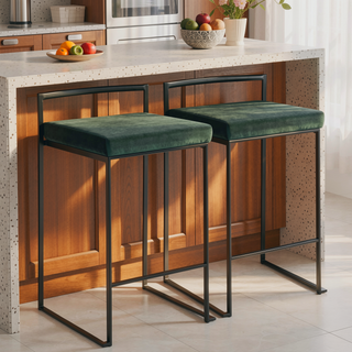 Sunvega Contemporary Stackable Counter Stool with Black Frame and Green Velvet Cushion