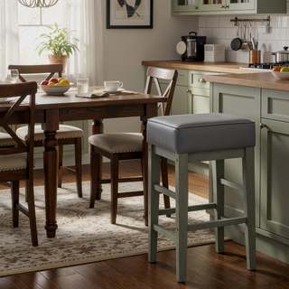 Sunvega Antique Gray Finish Solid Wood Frame Counter Height Stools Set of 2