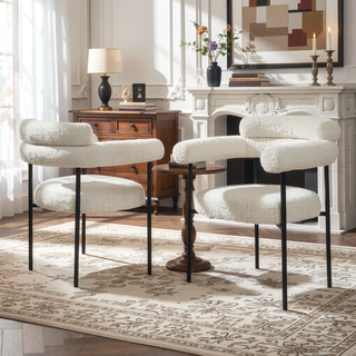 Sunvega Modern Boucle Fabric Upholstered Dining Chair Set with Black Metal Legs