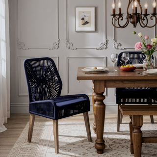 Sunvega Dark Navy Solid Mahogany Wood Back Side Chairs with Foam Cushions (Set of 2)