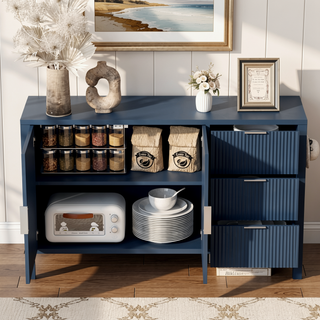 Sunvega Modern Wave-Pattern Sideboard with 3 Drawers and Hooks for Living Room
